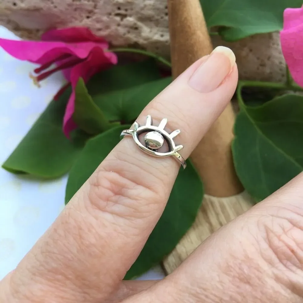 Evil Eye Sterling Silver Toe Ring Midi Ring